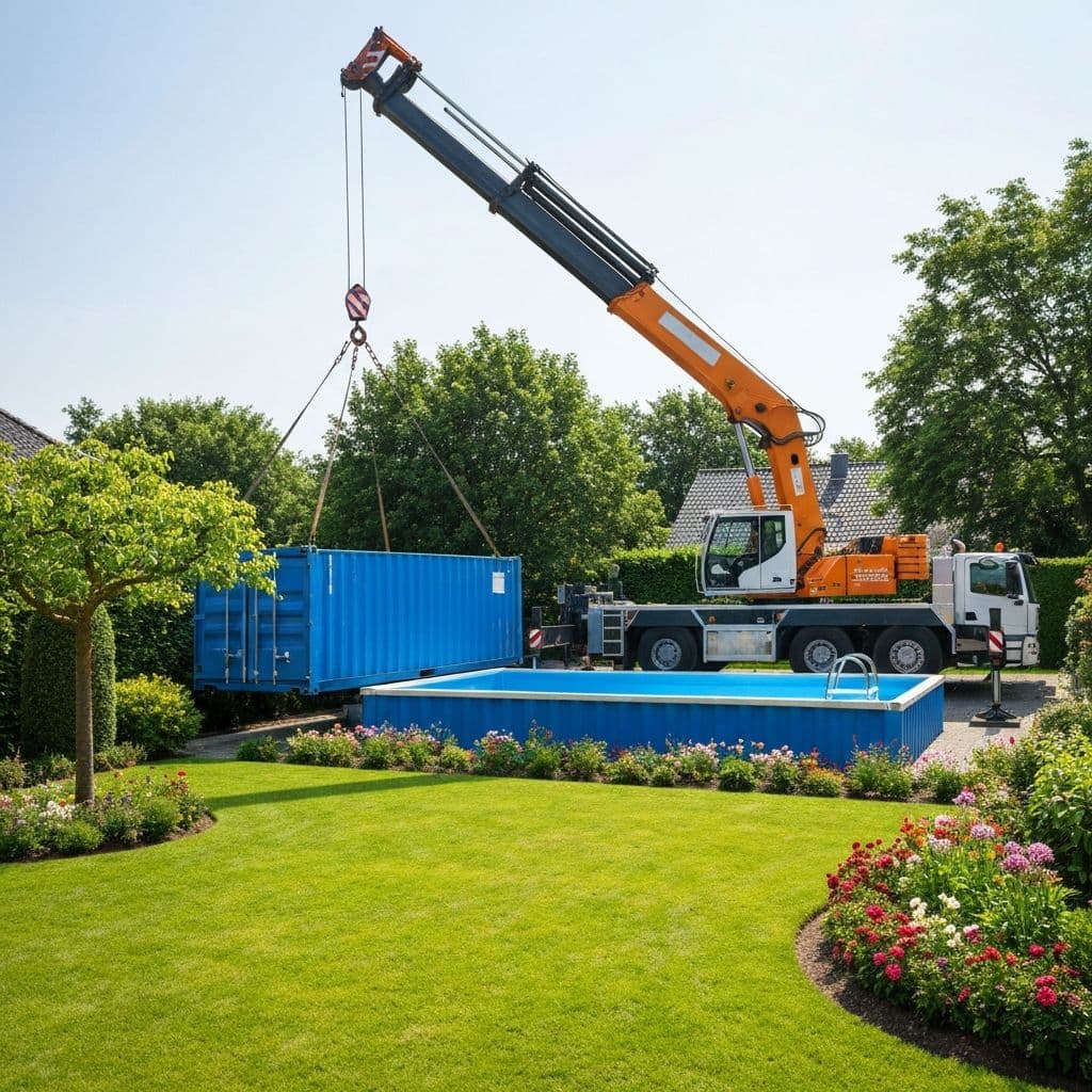 Entrega de piscina por grua